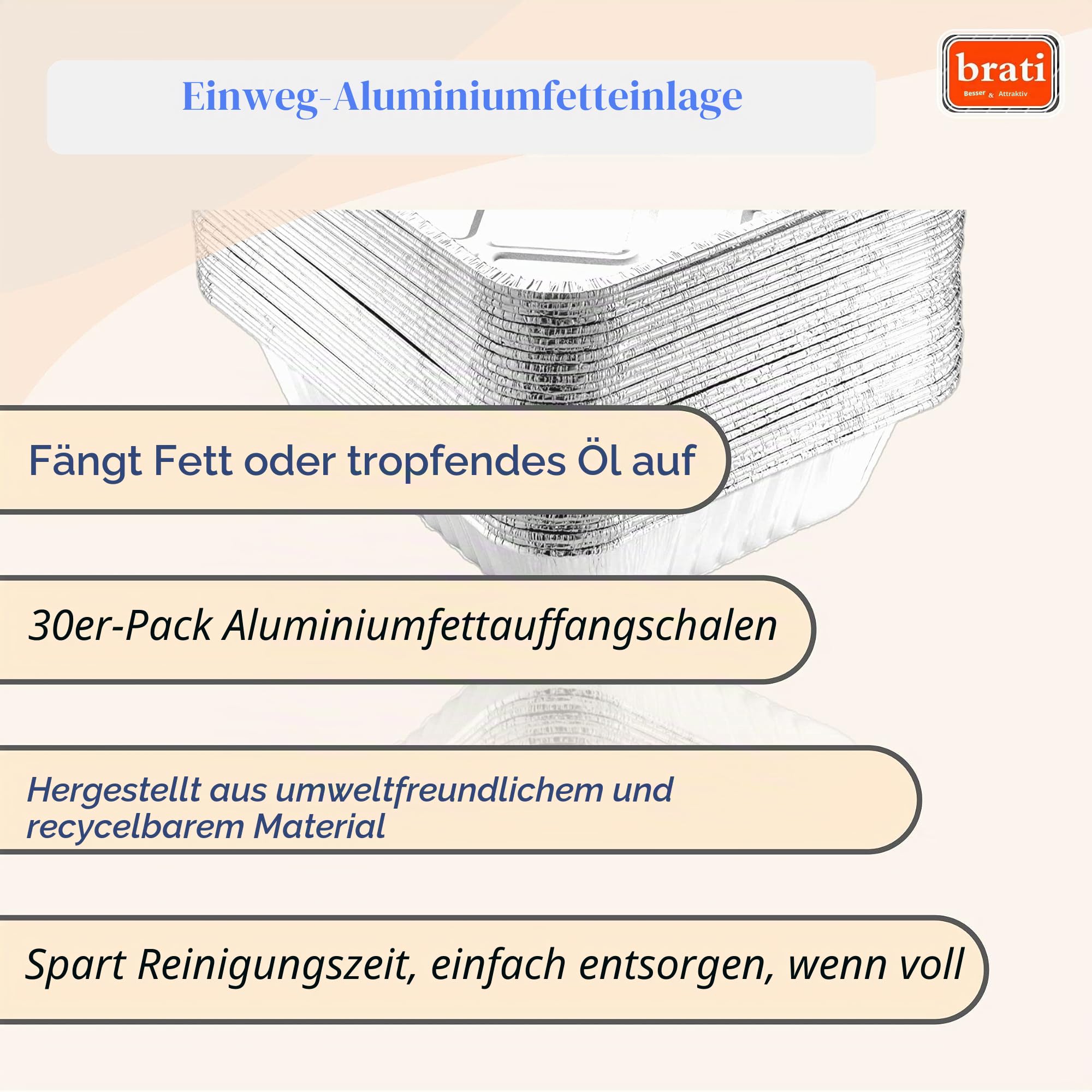 Einweg-Fettschalen aus Aluminium, kompatibel mit Napoleon TravelQ-Serie, Ersatzteil Napoleon 62006 für TravelQ 240/285/285X tragbarer Propangasgrill, Silber, 30 Stück