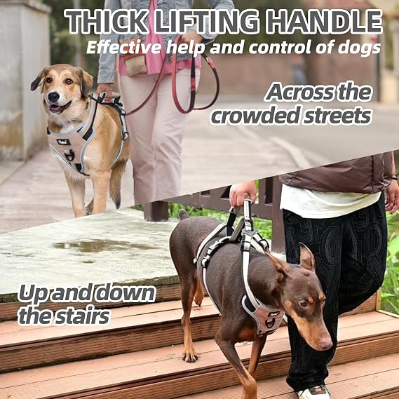 PUPTECK Escape Proof Dog Harness with Padded Handle, No Pull Pet Vest Harness Durable Reflective for Medium Large Dogs Walking Training and Running, Moccasin, L