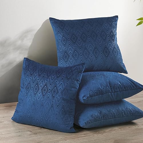 Home Soft Things Ikat - Fundas de almohada de terciopelo de 4 piezas, 20 x 20 pulgadas, color azul, fundas de almohada cuadradas decorativas