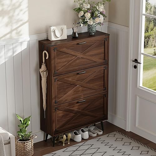 Miniatura 6 de Organizador de zapatos estrecho con 3 cajones abatibles, armario oculto delgado independiente para almacenamiento de zapatos para entrada, sala de