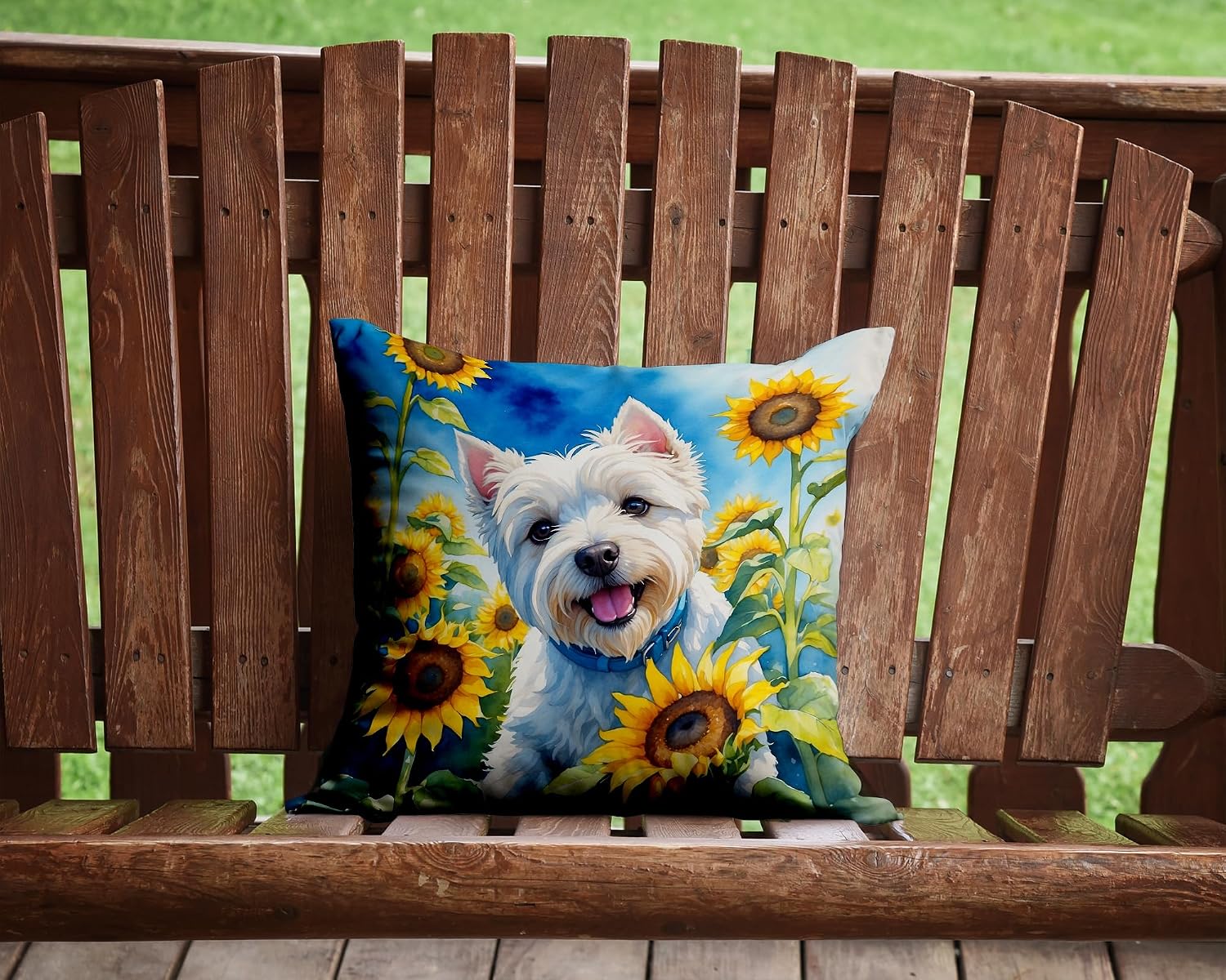 Caroline's Treasures in Sunflowers Throw Pillow, 14Hx14W, Westie 6174