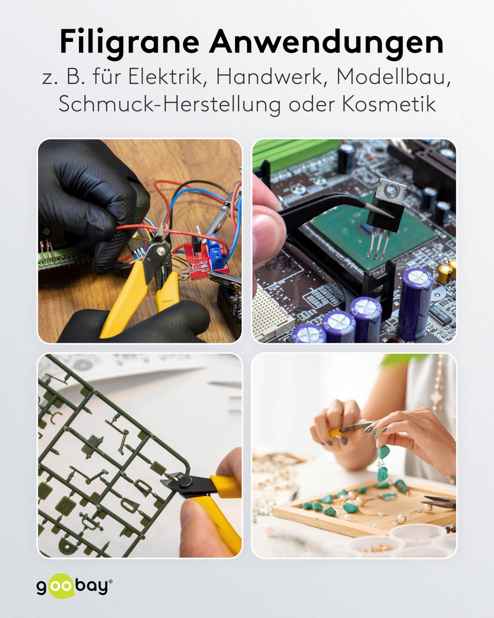 goobay 74095 zestaw 6 pęsety + precyzyjne obcinaki boczne/pęseta i szczypce jako narzędzie zegarowe, narzędzie modelarskie i małe naprawy/mały zestaw narzędzi/zestaw narzędzi do przygotowywania /