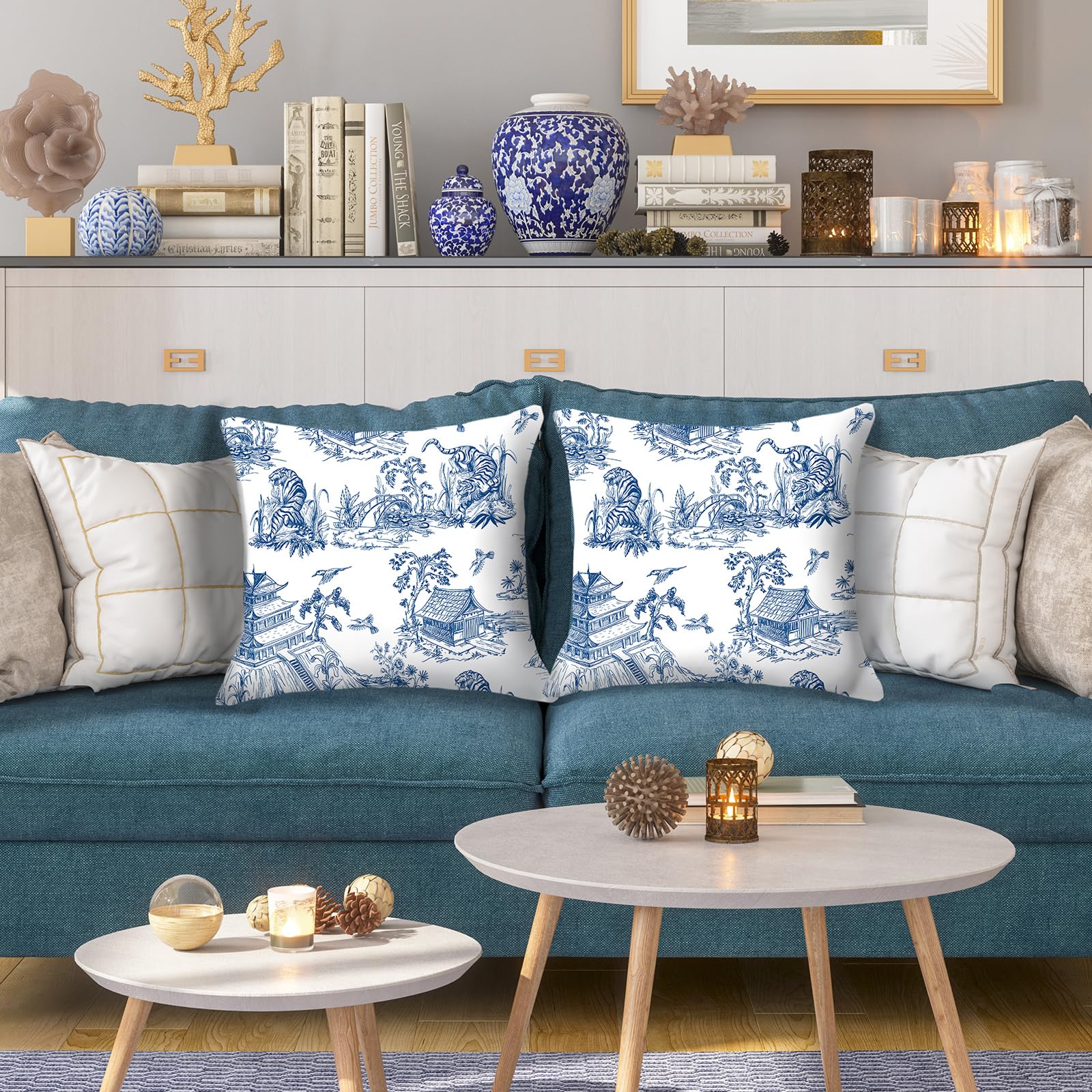 ECZOIL Set di 2 federe decorative in stile boho 45x45 cm, federa per cuscino floreale in stile bohemienne, lino 18x18 pollici, stampa su entrambi i