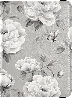 Cute Peonies Grey Passport and Vaccine Card Holder Combo Passport Case Travel Documents Wallet Passport Holder Case for Women and Men Waterproof
