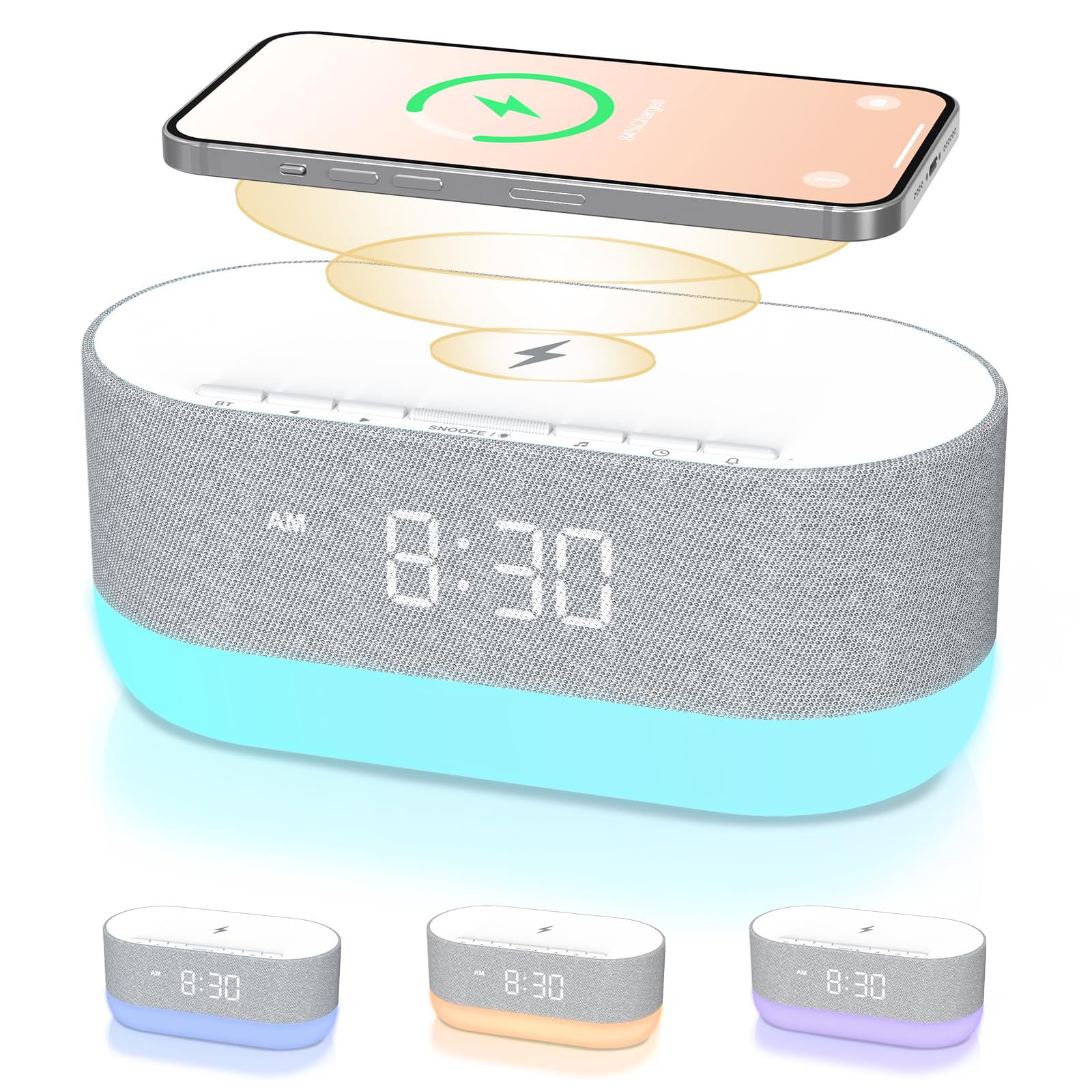 HOUSBAY 3 in 1 Sound Machine Alarm Clock& Wireless Charger: Soothing White Noise, Bluetooth Music Relaxation & Customized Sleep-Wake Routine