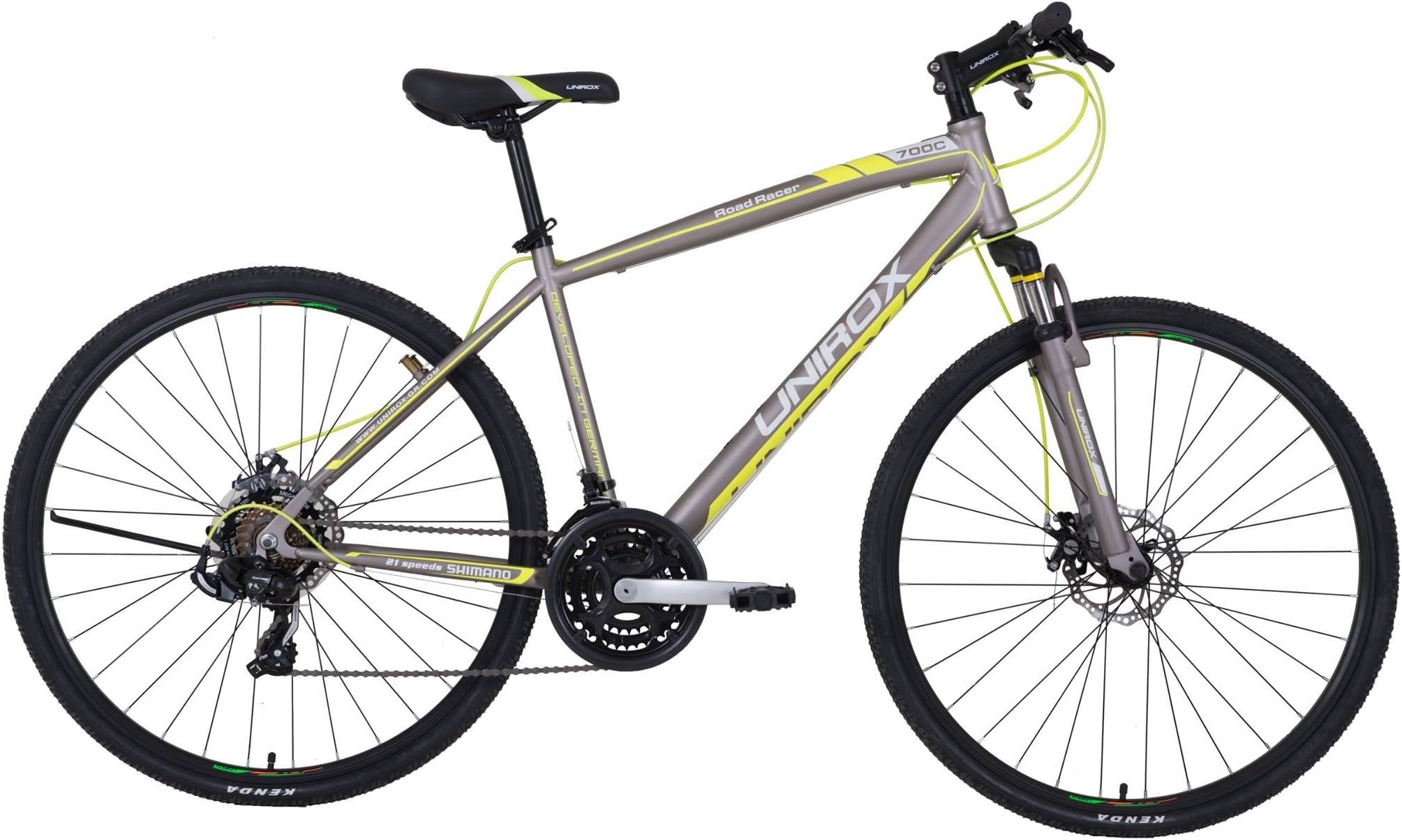 Unirox Road Racer 700C 21Speed Road/Hybrid Bike (Silver, Lemon)