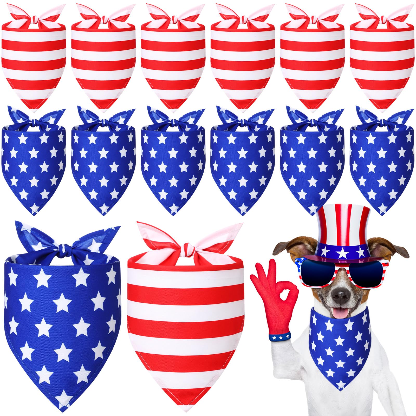 Weewooday 12 Pieces Patriotic Dog Bandanas Red and White Stripe Bandanas for Dogs Star Pet Kerchief Scarf Bibs for Puppy Small Medium Large Pets Costume Accessories