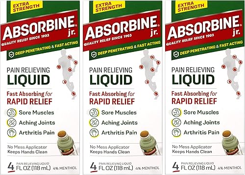 Absorbine Jr Plus - Líquido para aliviar el dolor, fórmula extra fuerte, 4 onzas líquidas (paquete de 3)