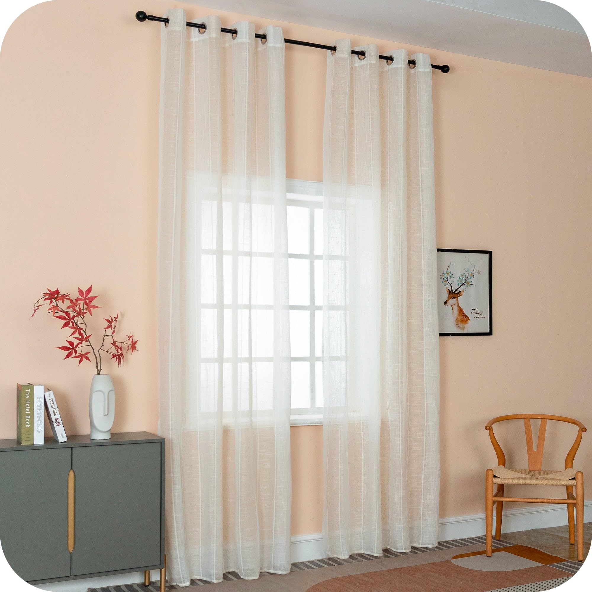 GIRASOLE HOME® Coppia Tende Filtranti in Simil Lino Tenda per Interni 2 Pannelli con Occhielli 140x285cm