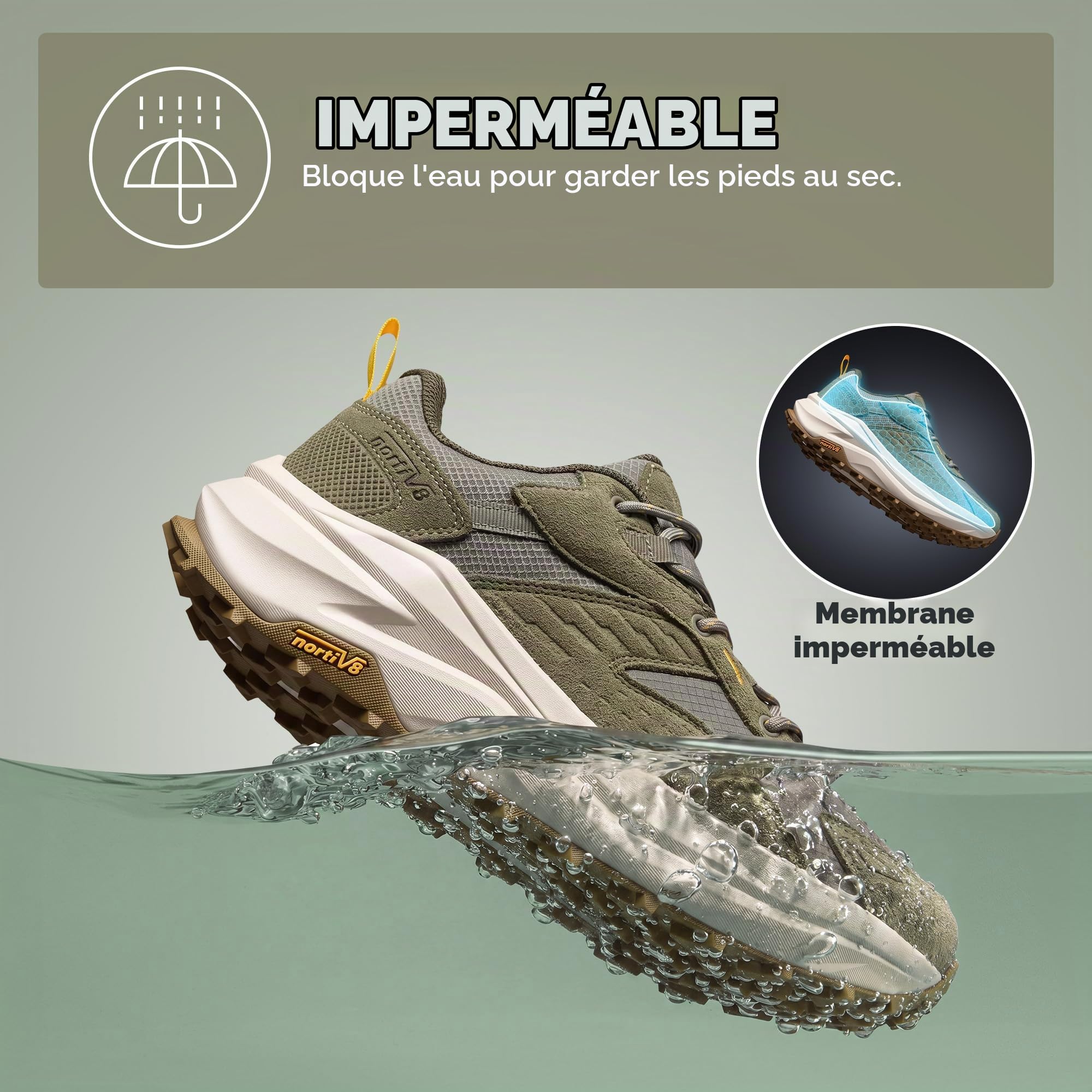 NORTIV 8 Homme Chaussures de randonnée à Bout Large | Imperméables Pour la marche, le trekking, le camping, l'escalade, le quotidien