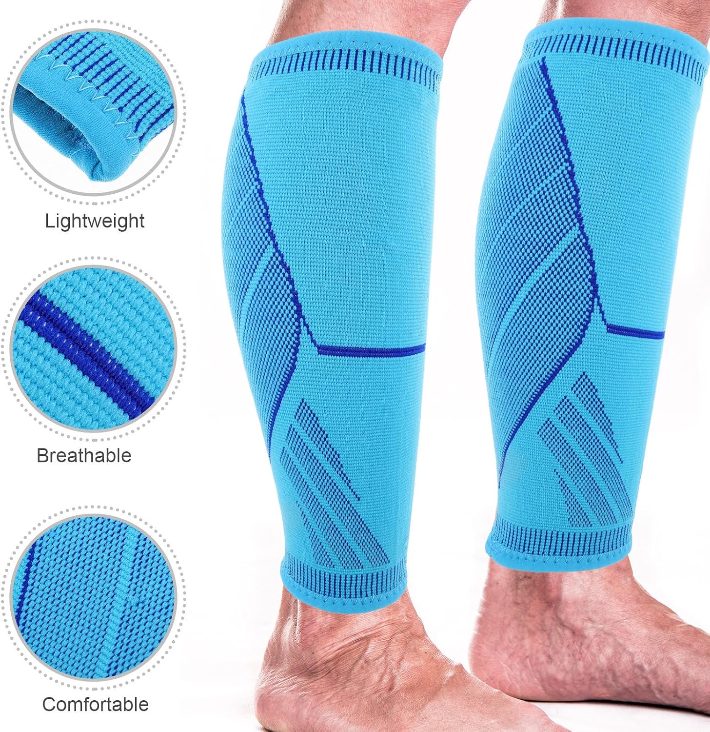 COHEALI 2pcs Calf Compression Sleeve, Blue Polyester Nylon