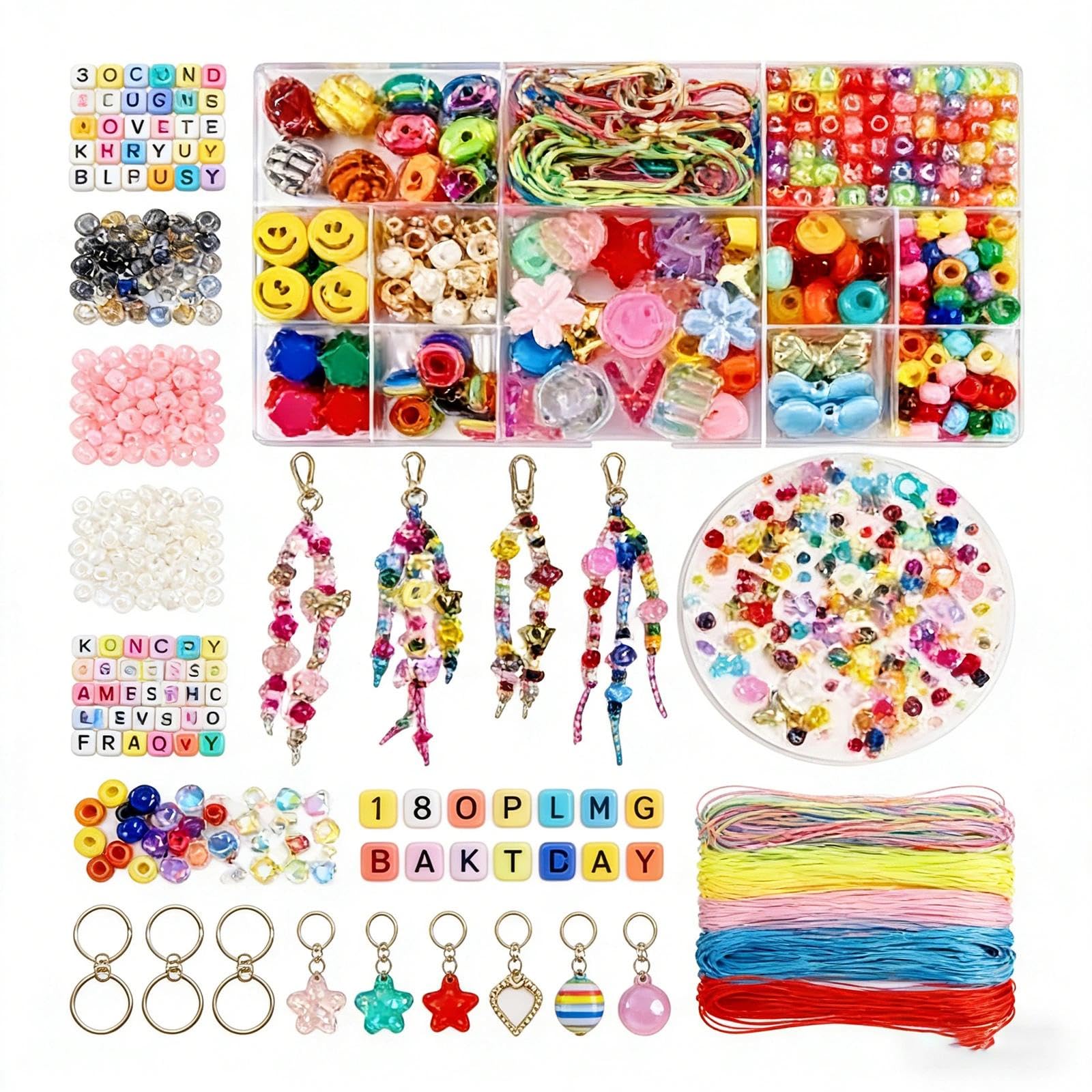 Vetin Colorful Beads Jewellery & Keychain Making Kit, Diy Keyring, Bracelet, Phone Charm Crafting Kits With Key Rings, Complete Supplies Set For Creative Gifts & Handmade Projects