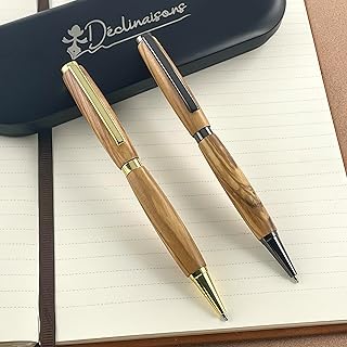 Parure 2 Stylos Bois Olivier d’Italie, Fabriqué à la Main en France, Cadeau Stylo Personnalisé avec Gravure, Livré avec Boite métal cadeau | Entreprise, Noël, Anniversaire, Retraite