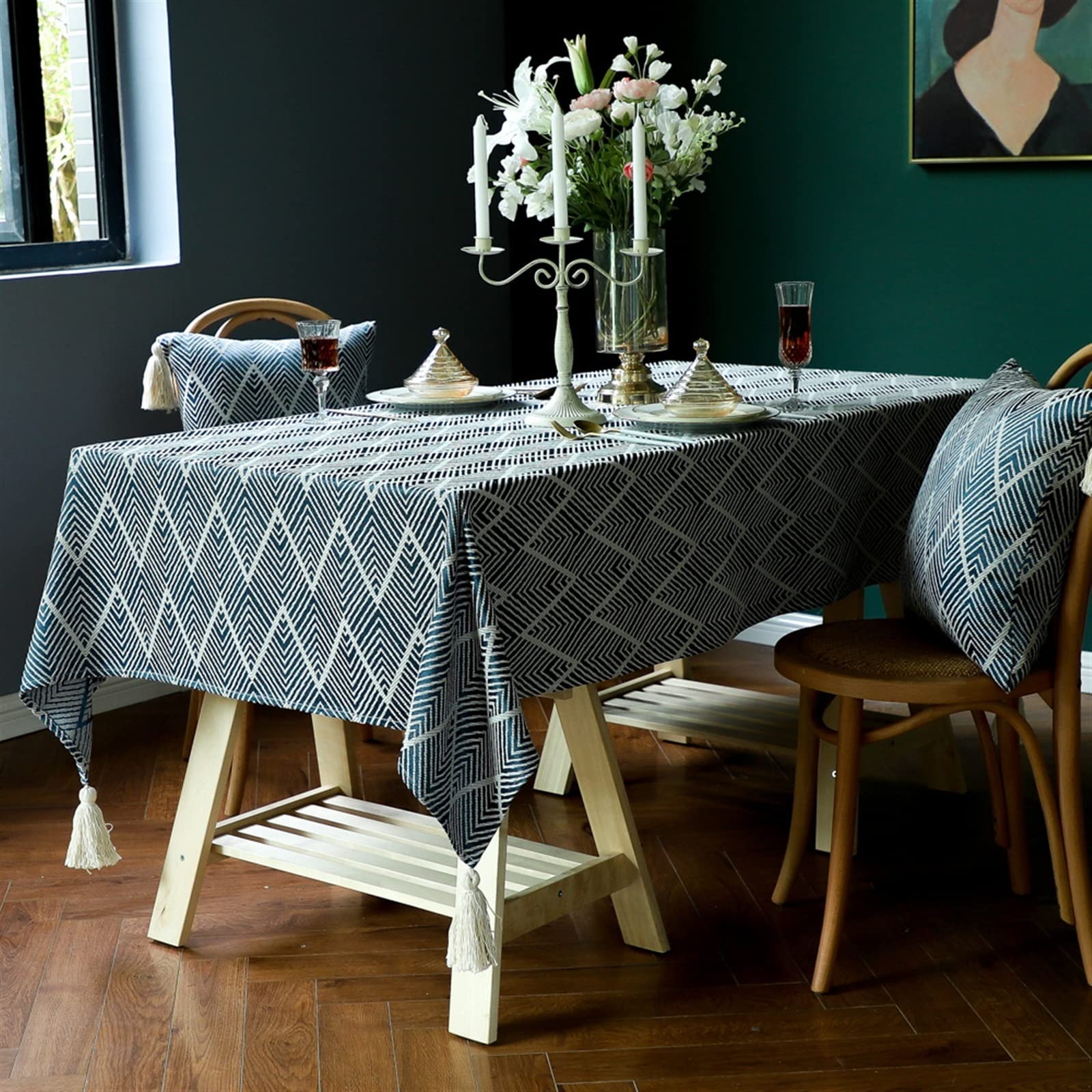 Prostokątny obrus do jadalni bawełniany i lniany obrus do jadalni do kuchni stół dekoracja stołu luksusowy prostokątny obrus z frędzlami obrus na stół do dekoracji
