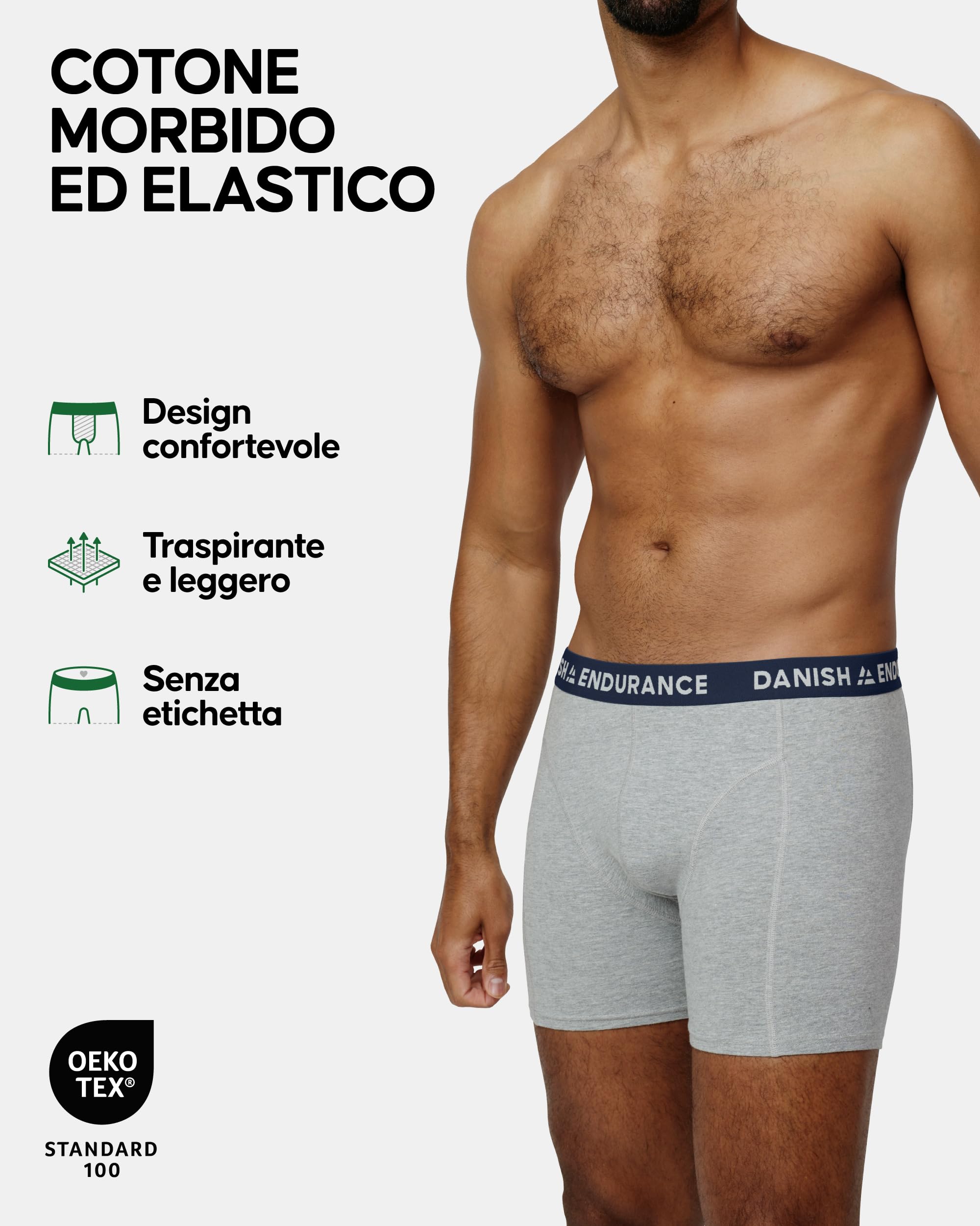 DANISH ENDURANCE Boxer Uomo Cotone Elasticizzato, Boxer a Pantaloncino Comodi e Traspiranti, Cuciture Piatte, con o Senza Patta Frontale, 3 o 10 Paia