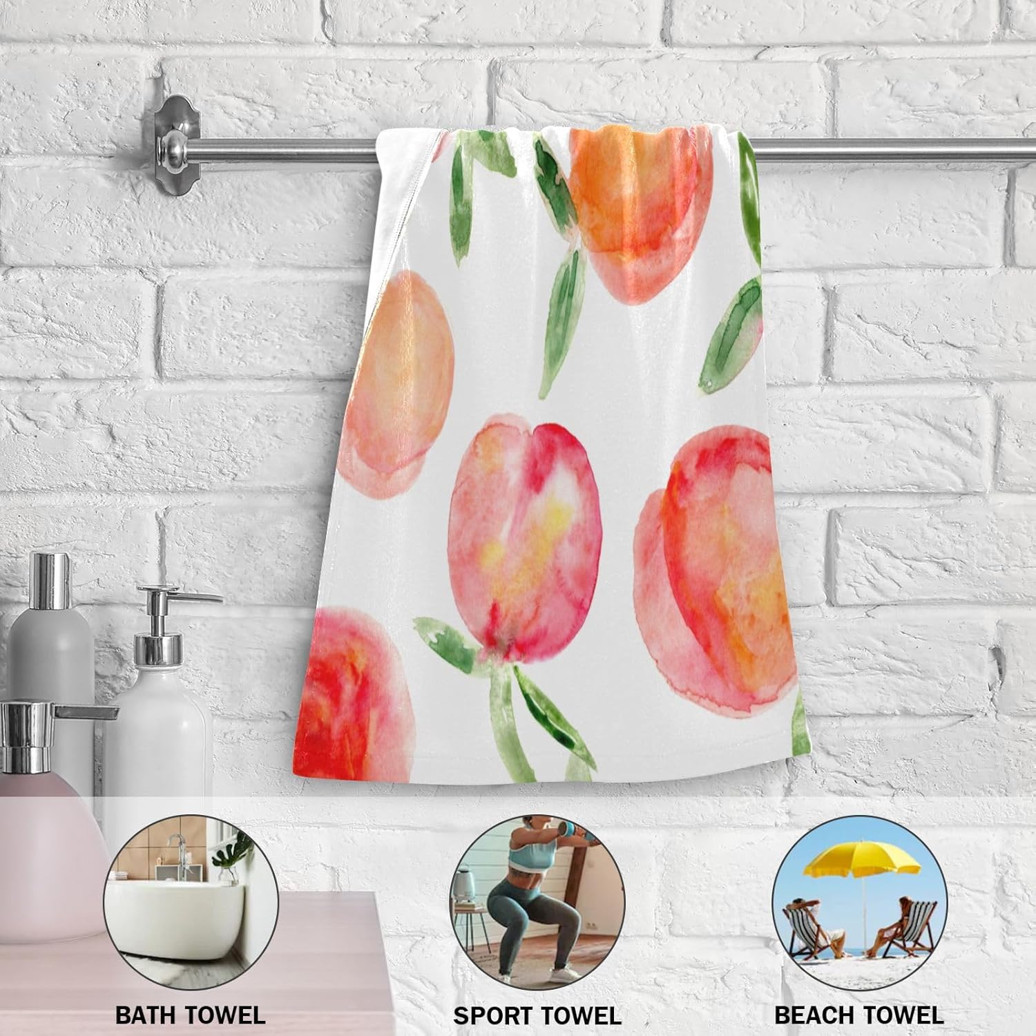 Pink Peach Hand Towels for Bathroom Set of 2 Microfiber Absorbent Vintage Watercolor Sweet Summer Fruit Peaches Kitchen Dish Towels Decorative Bathroom Towels for Face Bath Shower 14"x28" - Image 5