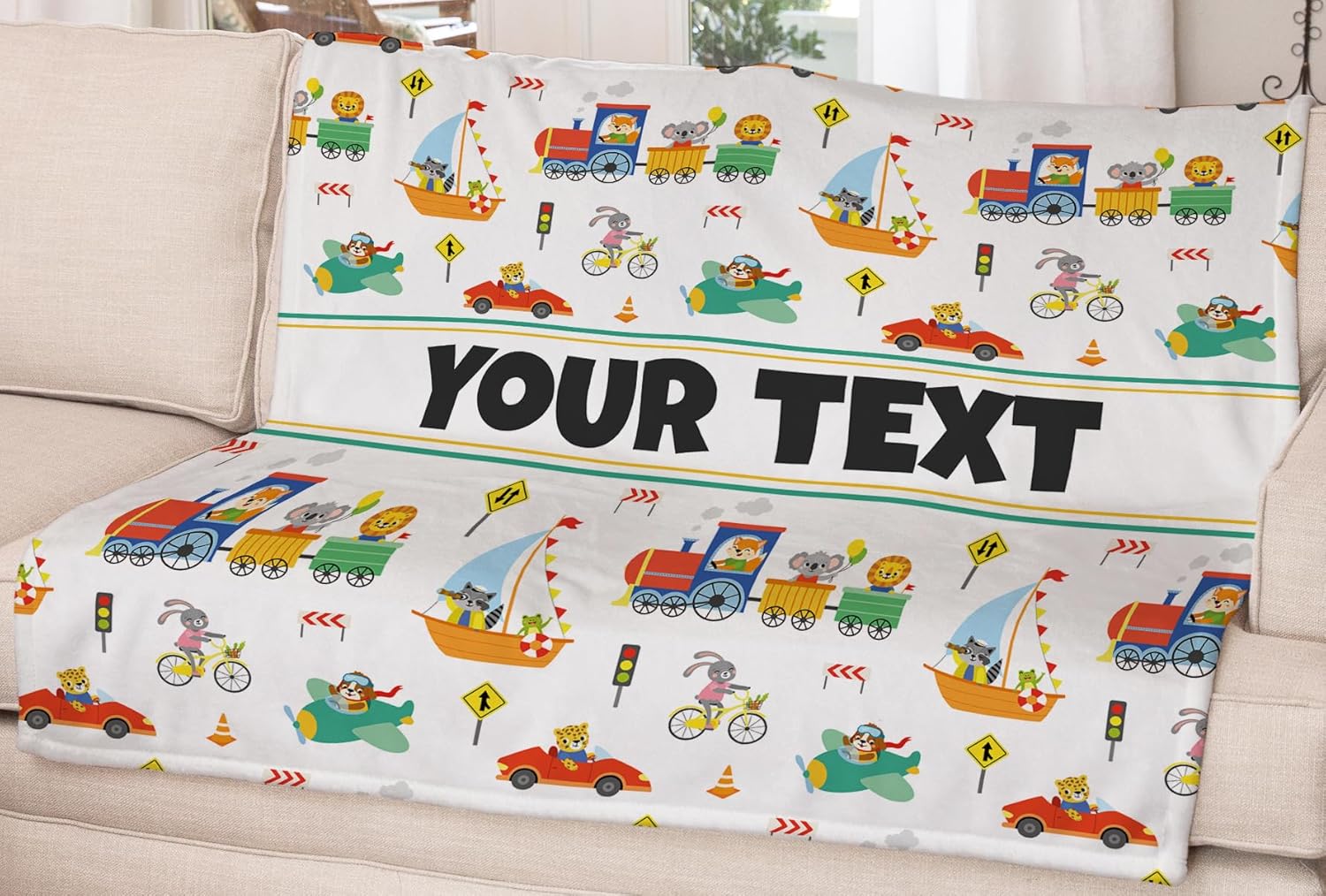 Personalized Blanket for Kids - Vehicles, Custom Name/Text, Lightweight Plush Fleece Throw for Summer/Daycare, Customized Gift/Birthday Present for Boys/Girls, 30"x40"