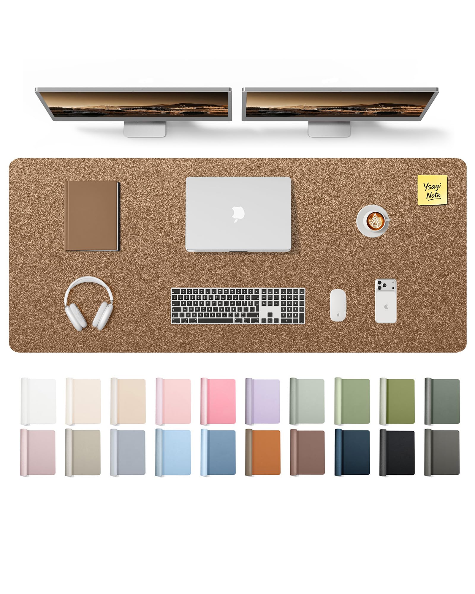 YSAGi Leather Desk Pad Protector, Office Desk Mat, Large Mouse Pad, Non-Slip PU Leather Desk Blotter, Laptop Desk Pad, Waterproof Desk Writing Pad for Office and Home (Shiny Bronze,55" x 17.2")
