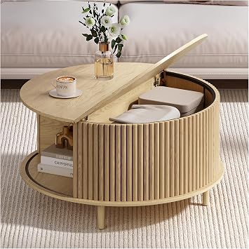 JOINICE,Round Coffee Table with Storage, 31.5