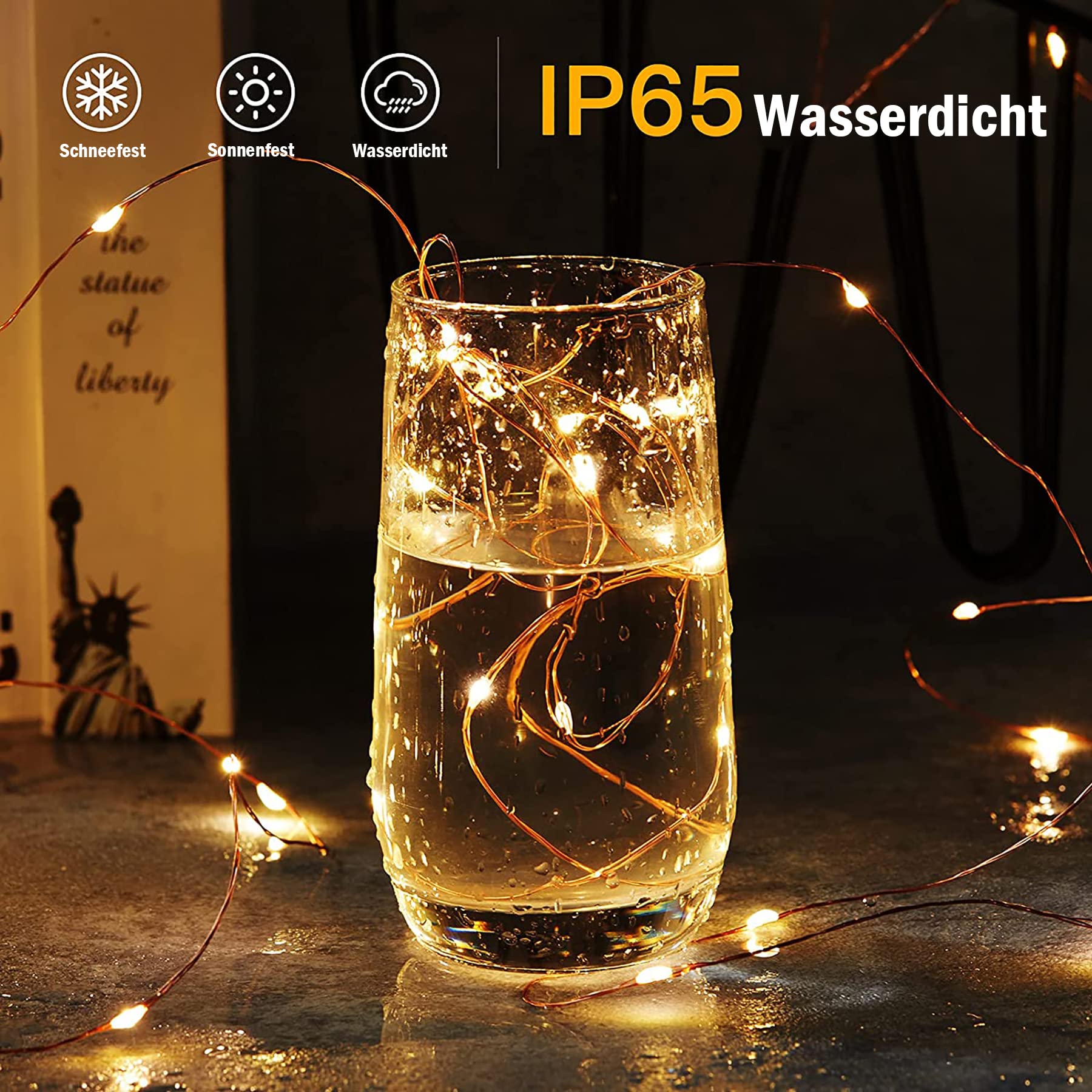 Augone [2 Pacchi] Catena Luminosa Esterno Solare, 12 M/120 LED, Impermeabile Filo di Rame, 8 Modalità, Decorazione Per Giardino, Balcone, Terrazza, Cancello, Cortile, Matrimoni, Feste (Bianco Caldo)