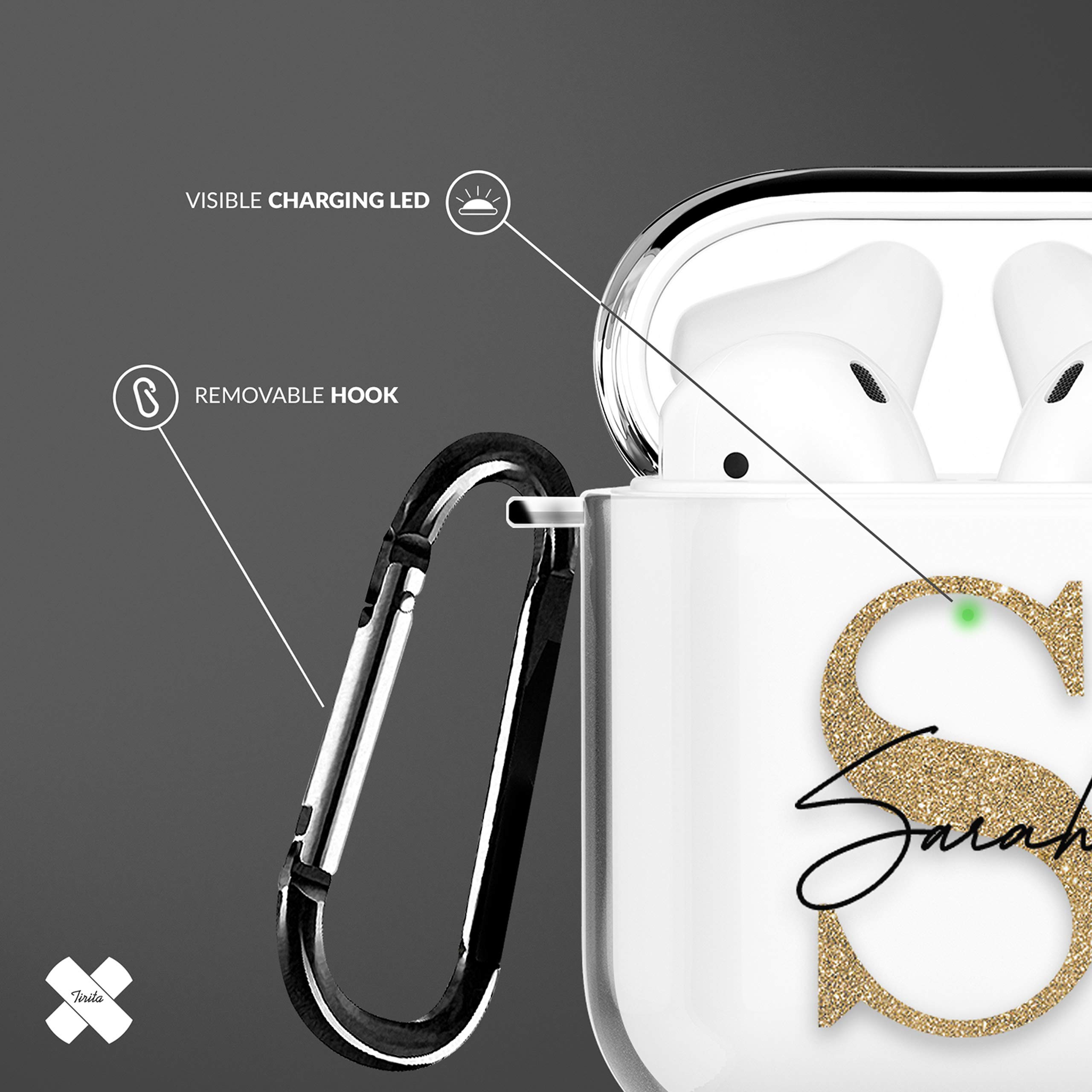 Tirita Personalised Custom Case Compatible with Apple AirPods 4th gen, Support Wireless Charging, with Carabiner, Front LED Visible [14- Golden Bee] — view 67
