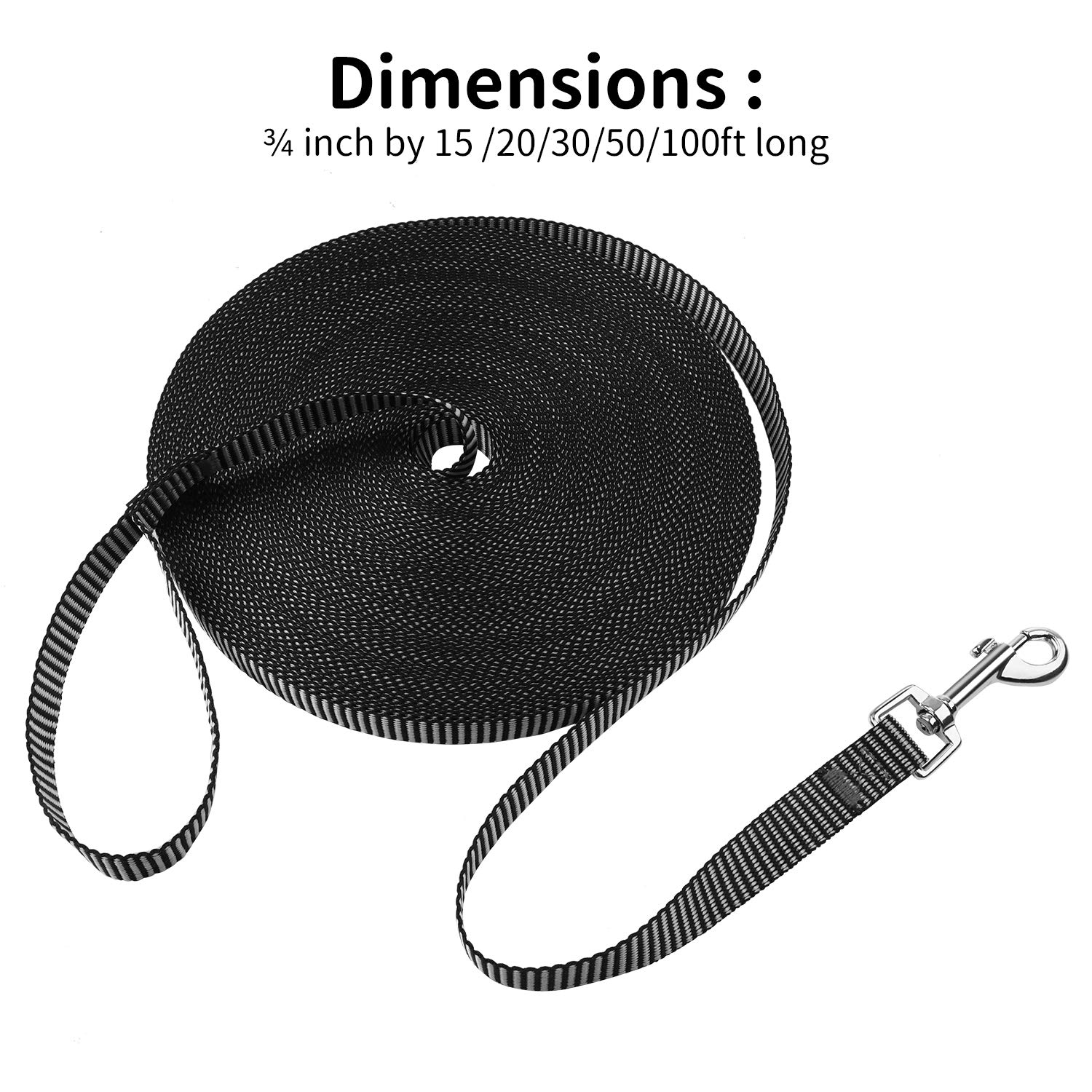 Hi Kiss Dog Training Check Cord - 15ft, 20ft, 30ft, 50ft Long Line Leash For Recall & Agility (Red 15ft, 1/2" Diameter)