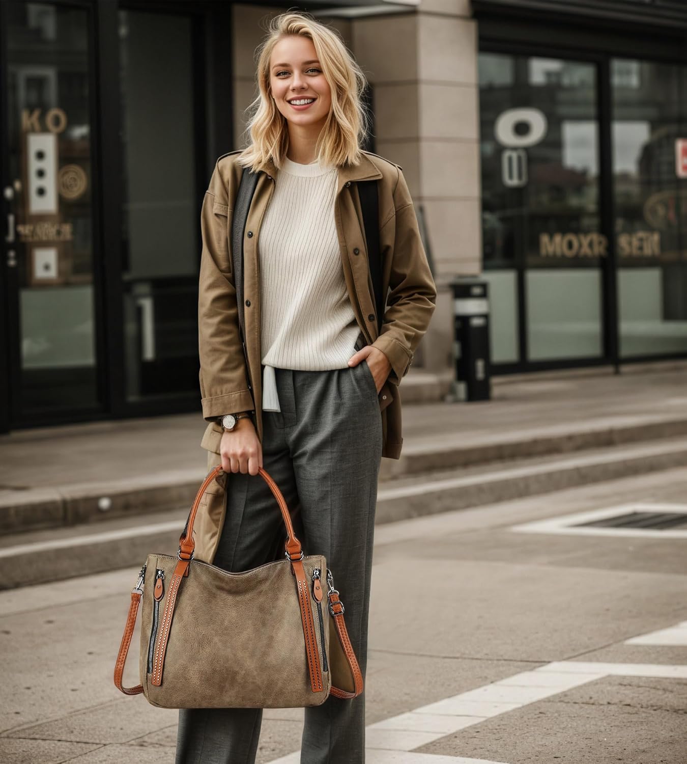 myfriday Vintage Slouchy Tote Bag for Women, Large Vegan Leather Hobo Shoulder Bag Satchel Purse with Adjustable Strap - Image 2