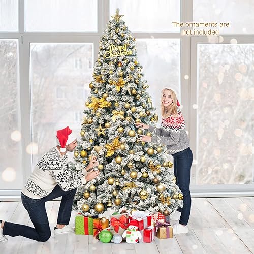 Miniatura 17 de GOFLAME Árbol de Navidad preiluminado de 6 pies, árbol de Navidad artificial con bisagras con 300 luces LED, soporte de metal, 3 minutos