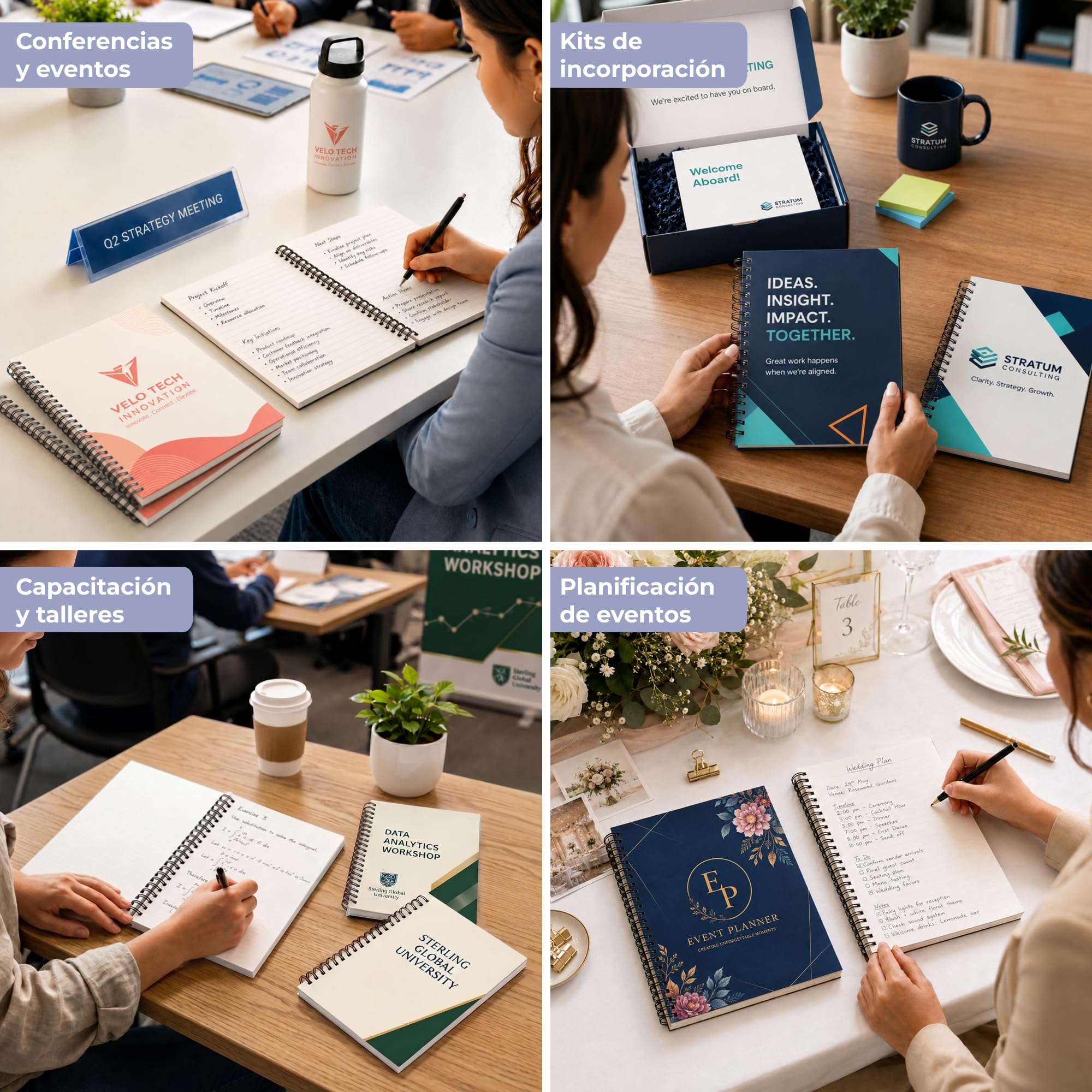 Cuaderno A5 personalizable, logotipo o texto, Cuadriculado, 10 unidades | Cubierta brillante 300 g/m², 160 páginas papel 90 g/m², espiral, ideal para reuniones, formación y regalos de empresa