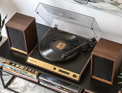 Miniatura 6 de Crosley C72 - Tocadiscos Bluetooth de 2 velocidades con transmisión por correa con altavoces de 80 W y brazo de fibra de carbono, nogal