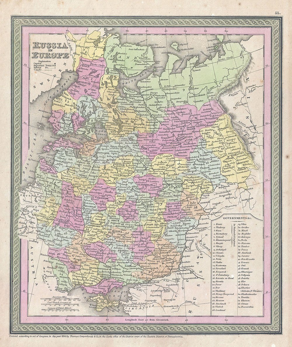 Lámina Thomas Eakins: mapa histórico Mitchell Map of Russis impreso en papel mate de archivo