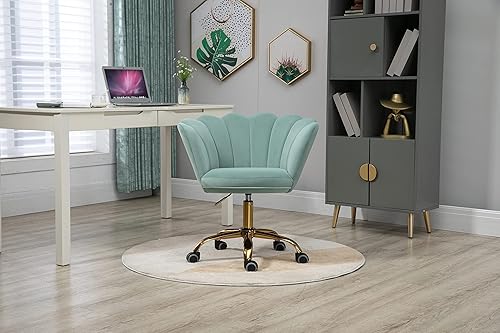 Miniatura 2 de ZOBIDO Comfy - Silla de trabajo para la oficina en casa con ruedas, bonita y moderna tapizada de terciopelo con respaldo de concha, silla de