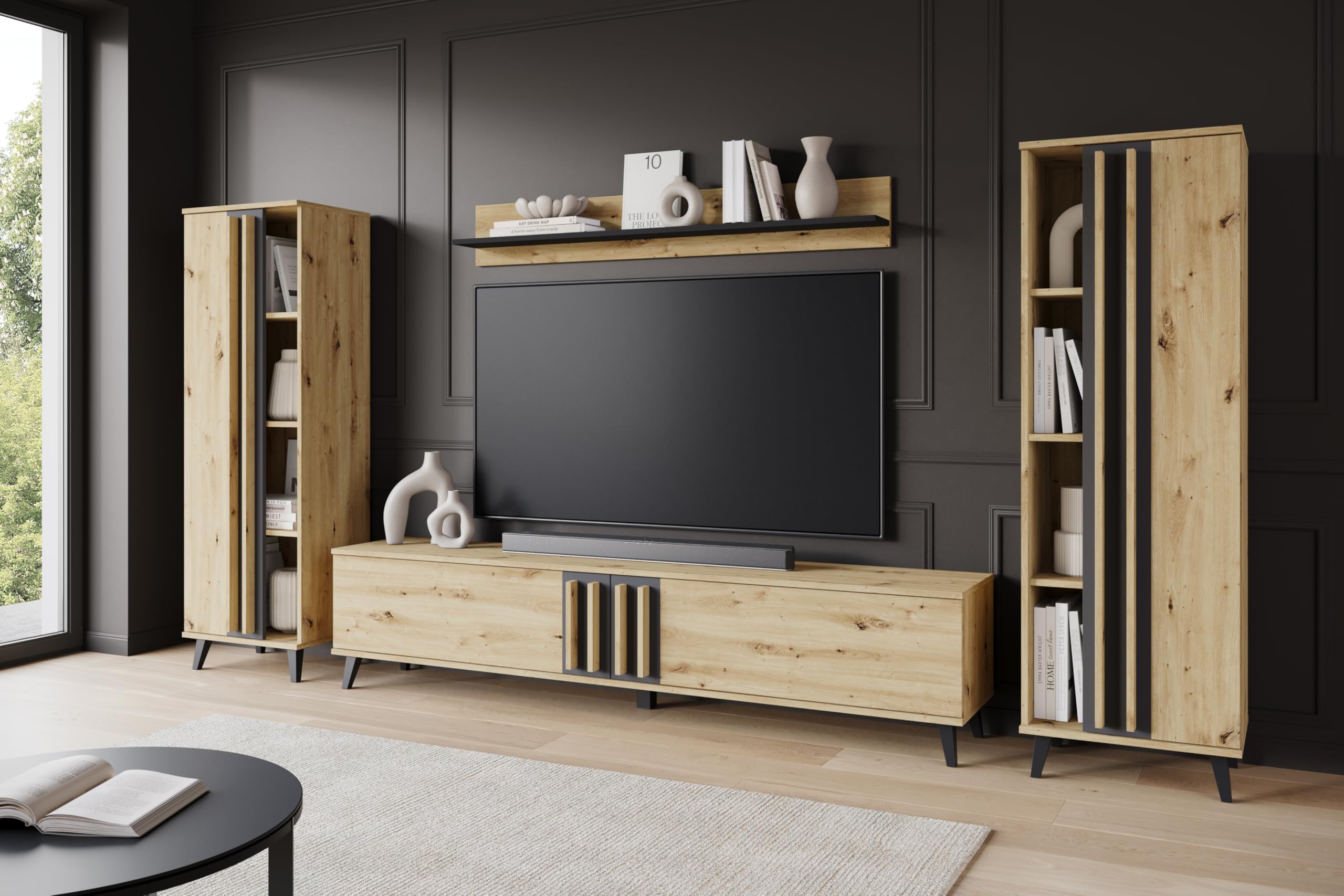 Wohnzimmermöbel-Set Helsinki I, Möbel-Set, Wohnzimmer, TV-Möbel, Eiche Artisan