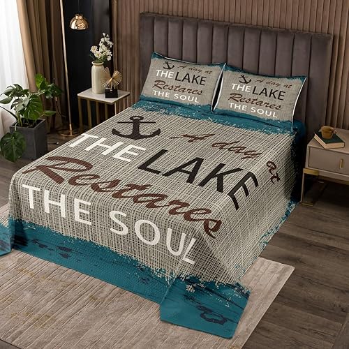 Juego de ropa de cama de Lake House, tamaño Queen, diseño de ancla náutica con temática de lago y océano, para niñas y adolescentes, juego de