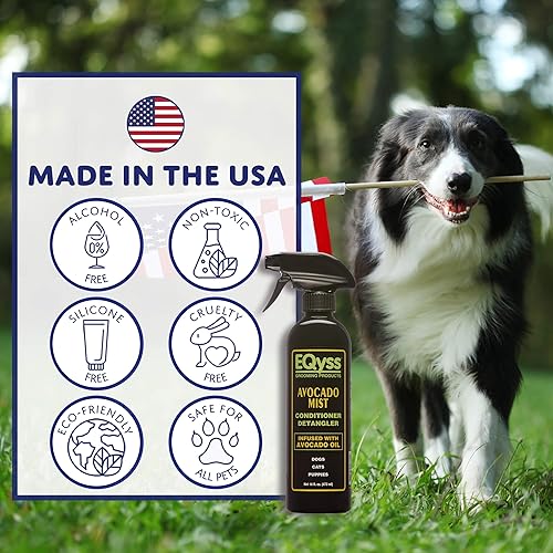 Miniatura 4 de EQyss Acondicionador en aerosol para mascotas con bruma de aguacate, brilla, acondiciona y reduce el desprendimiento, espray sin peso sin enjuague,