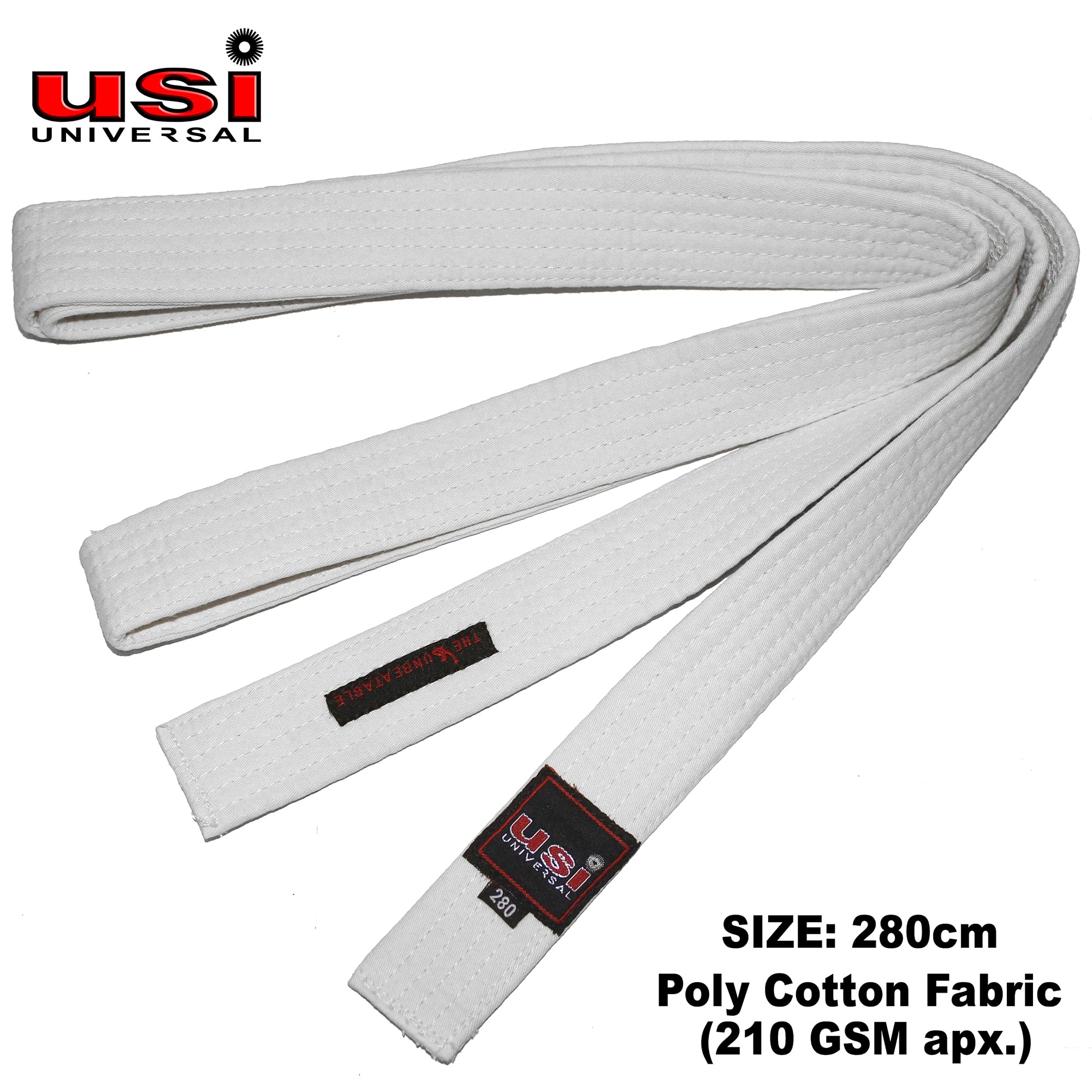 USI UNIVERSAL THE UNBEATABLE Cintura da karate, 417BC (280 cm, bianca), per Taekwondo, arti marziali, judo, karate, TKD, Aikido, cintura professionale per taekwondo, nastri professionali