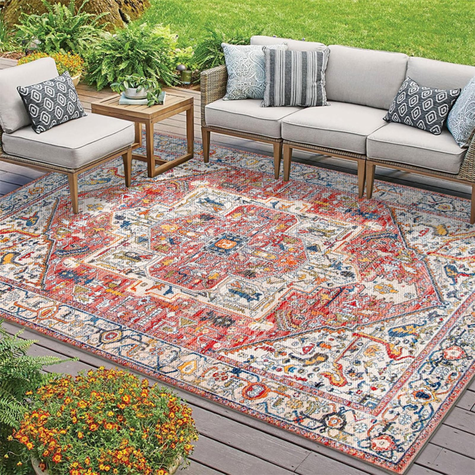 HGTRH Outdoor Rug Patio Rug, Outdoor Carpet for Patio Various Sizes, Crystal Velvet Fabric Outside Rug Not Hide Dust, Thickened Wear-Resistant And Washable Picnic Rug Mat, with No Skid Bottom