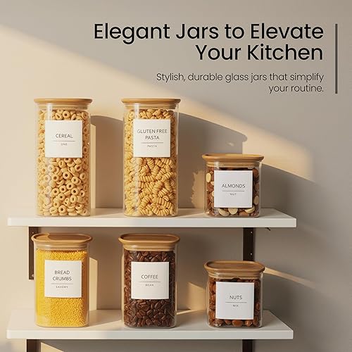 Miniatura 6 de Talented Kitchen Contenedores cuadrados de vidrio para almacenamiento de alimentos, herméticos y etiquetados, recipientes de almacenamiento de