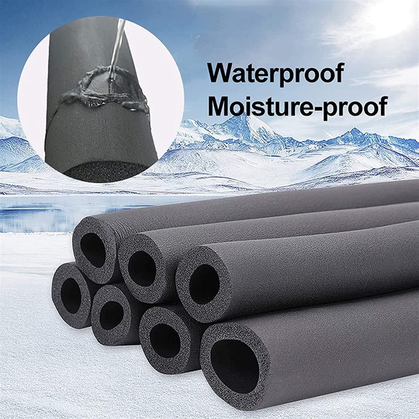 Espuma aislante para tuberías, cubierta aislante de goma negra para tuberías de plomería térmica de aire acondicionado, paquete de 1 (89 MMx30 MMx1,9 M)