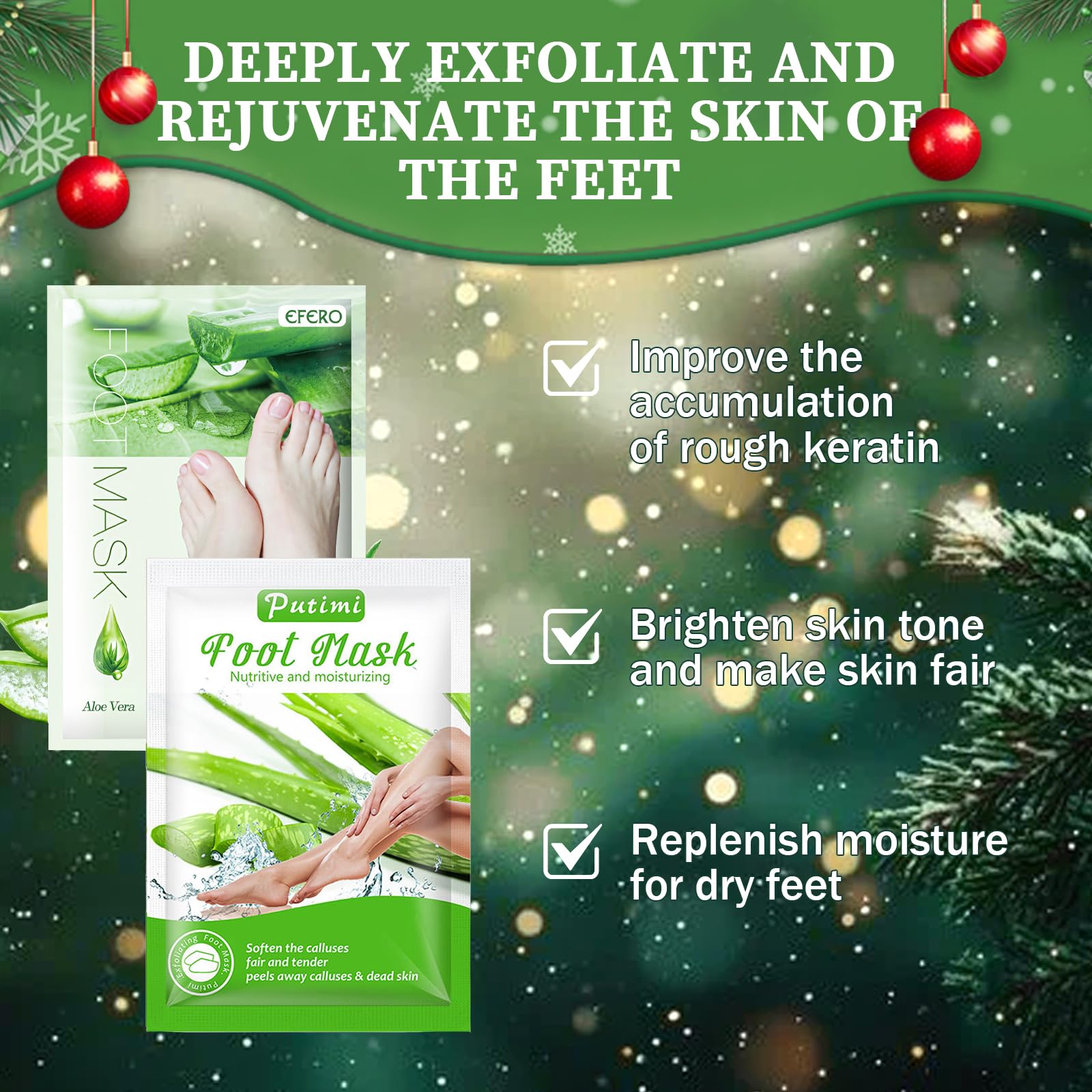 2 Paires Masque Pieds Peeling Exfoliant, Aloe Vera, masque exfoliant pied pour enlever les callosités et la peau morte, hydrate et adoucit, soin pieds cadeau femmes hommes