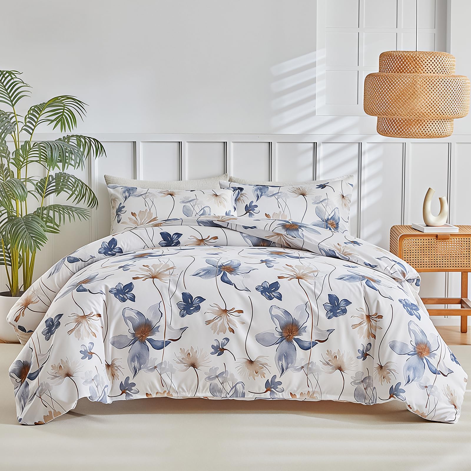 Wajade Floral Double Duvet Set with 2 Pillowcases Coverless Duvet with Grey Flower Pattern Washable Reversible All Seasons Lightweight Warm - 200 x 200cm — image 1