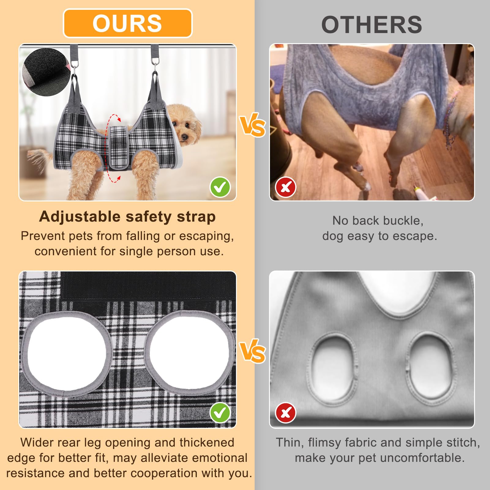 BEAUTYZOO Hamaca de aseo para perros pequeños y gatos, correa para cortar uñas, soporte para arnés colgante para perro con soporte para el cuello de tela gruesa y correa para el cuidado de las garras,