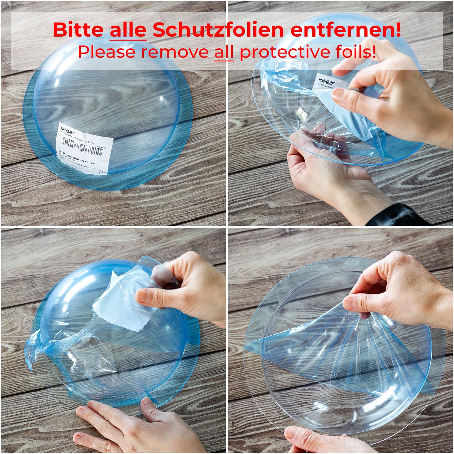 HMF Półkula akrylowa z kołnierzem, kopuła akrylowa DIY | Ø 20 cm | Przezroczysta