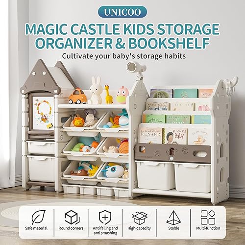 Miniatura 20 de UNICOO Organizador de almacenamiento de juguetes para niños y estantería para niños, organizador de juguetes con estantería, organizador de estante