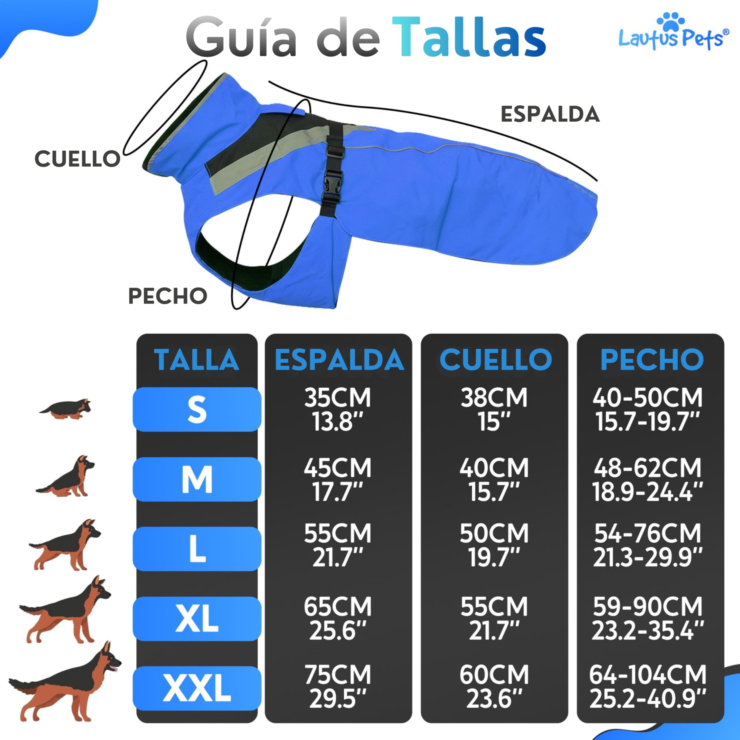 Chubasquero Impermeable para Perro, Tiras Reflectantes y Abertura para Correa – Chaqueta Ligera y Ajustable para Razas Medianas - M, Azul