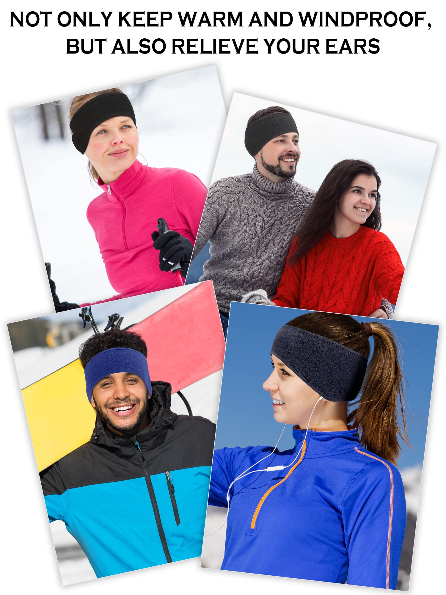 4 Pieces Ear Warmer Headband Elastic Button Headband Winter Sports Headband Full Cover Ear Muff Headband for Yoga Outdoor Sports Activities (Black, Navy Blue, Bright Blue, Dark Grey) 2
