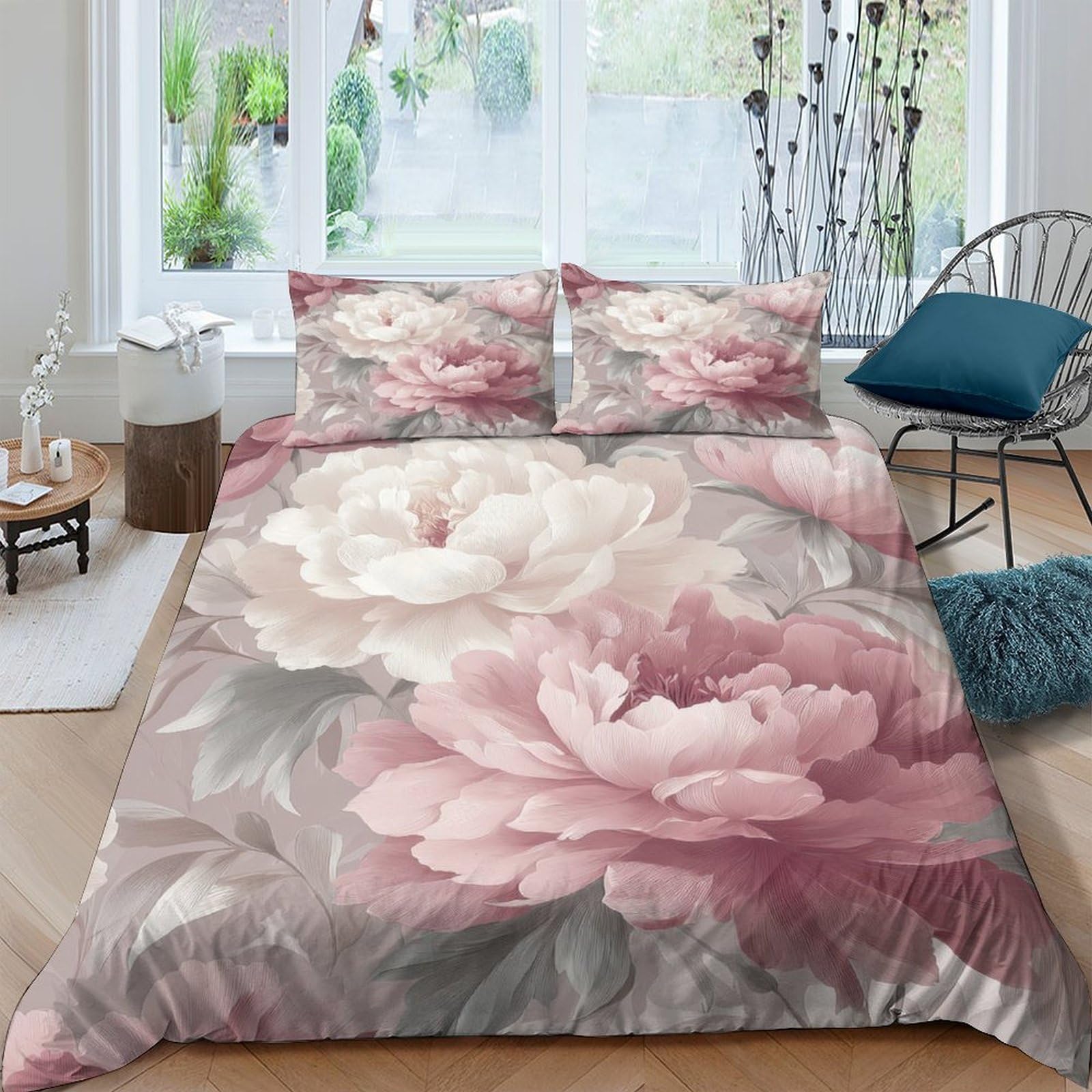 Ctjqhvkz Style-3 3D Printed Pink Peony Fitted Sheet Microfiber Soft Floral Art Mattress Cover For Bedroom Guest Room Decor Single（135X200cm）