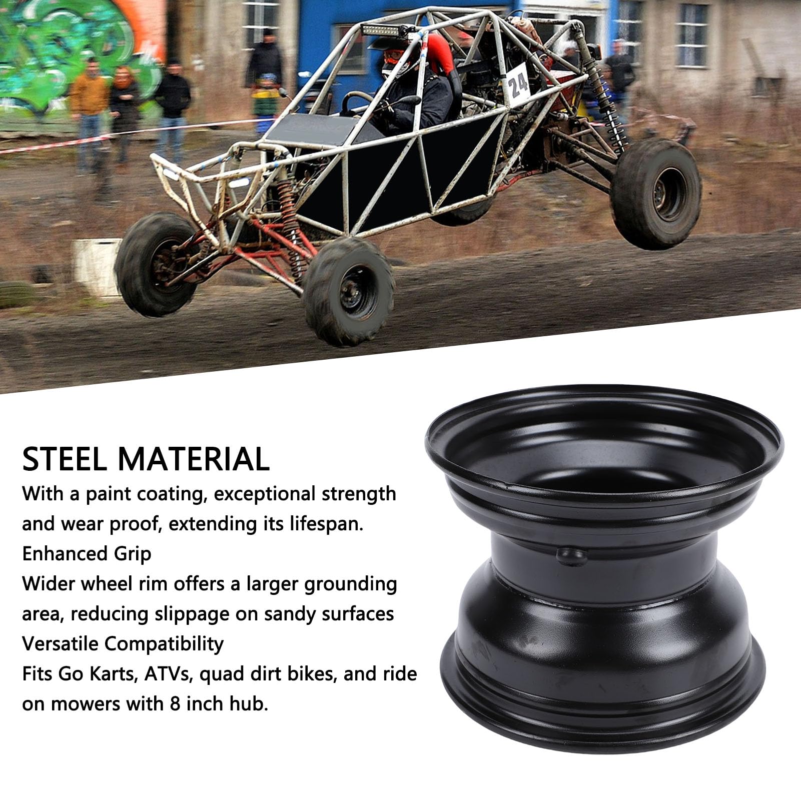 Ausla Llanta de ATV de 8 Pulgadas, Llanta Trasera de Acero de Alta Dureza 18X9.50-8 con 4 Agujeros para Go Kart Quad Dirt Bike Buggy Ride on Mower