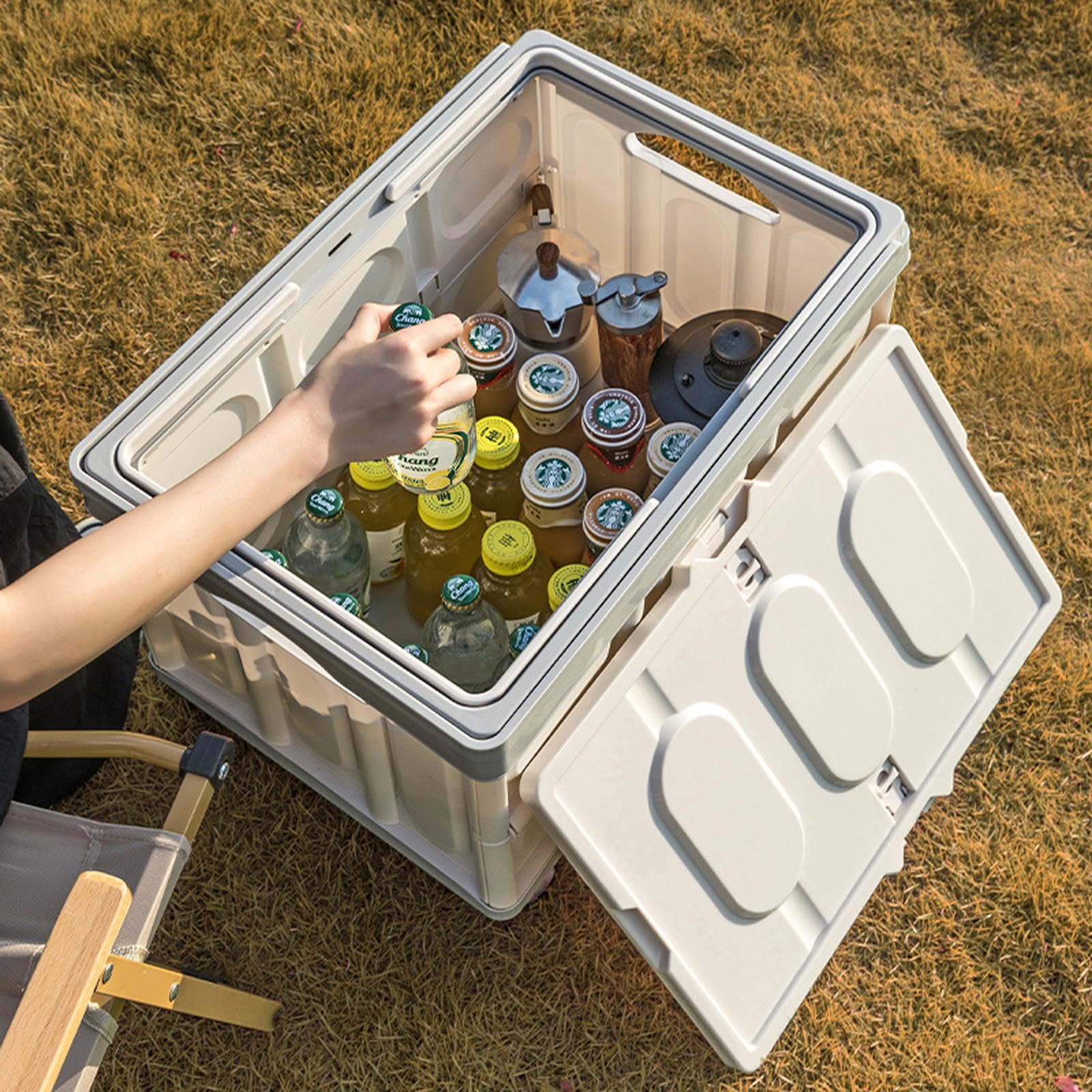 Caisse pliable en plastique avec roues - Organiseur de coffre durable avec couvercle - Grande capacité - Pour l'extérieur, le transport, le camping, les courses