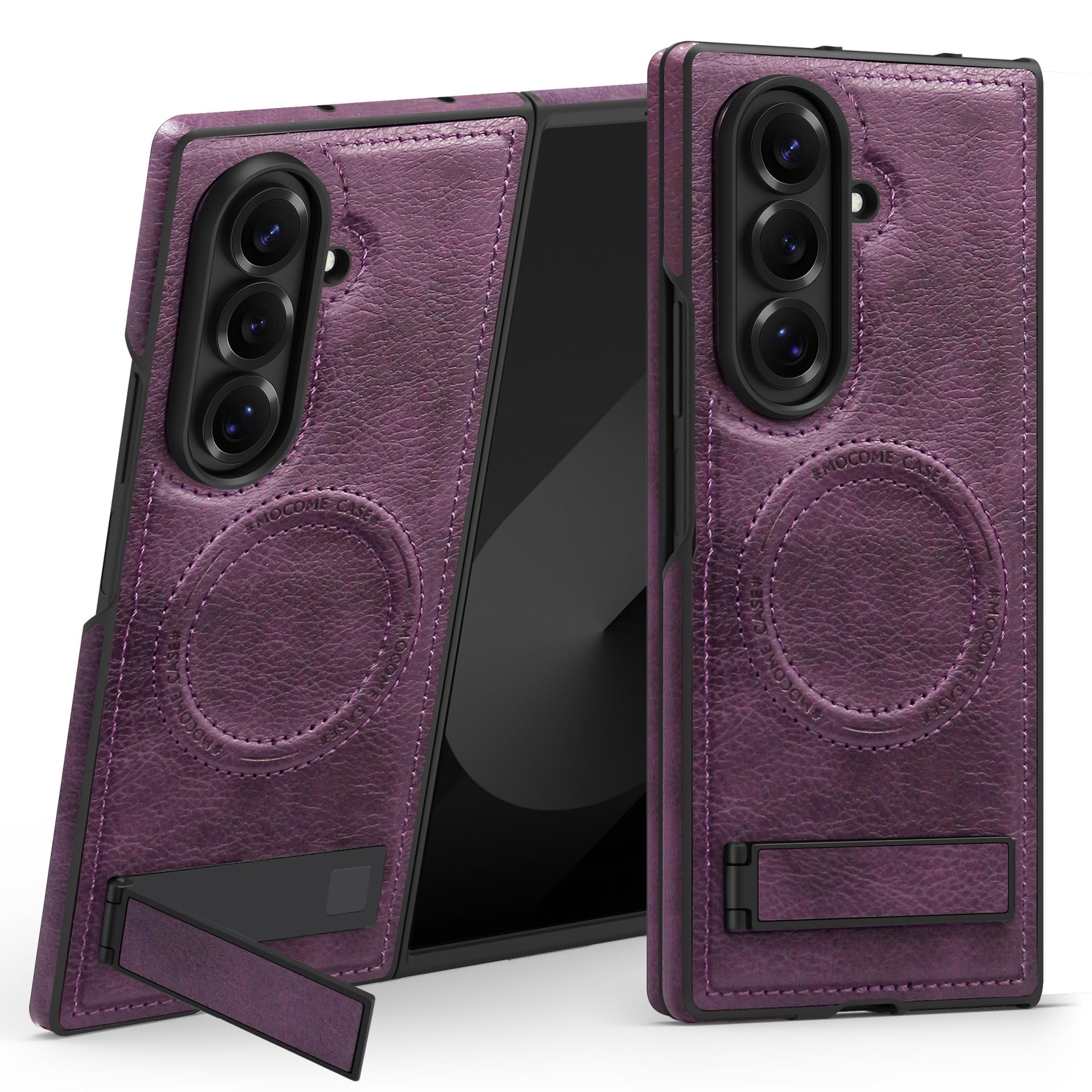 Skórzane etui do Samsung Galaxy Z Fold 8 Ultra, wąska podpórka stojąca obudowa magnetyczna biznesowa zapobiegająca upadkowi etui na telefon vintage bezprzewodowe ładowanie (fioletowe)